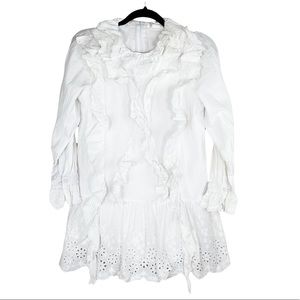 Haciooji White Ruffles Eyelet Tunic Blouse